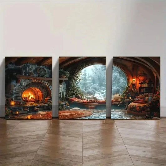 3pcs Elegant Space Visual Feast Fantasy House Metal Print Ready to Hang Art