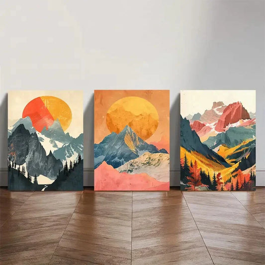 3pcs Abstract Sunset Mountain Wall Art Set Canvas Framed 40x60cm - High Quality Print 100% Australian Made Wall Canvas Ready to Hang