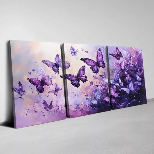 3pcs Beautiful Purple and Pink Butterfly Wall Art Set Canvas Framed  40x60cm - High Quality Print 100% Australian Made Wall Canvas Ready to Hang