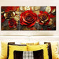 3pcs Elegant Golden Rose Classic Style Metal Print Ready to Hang Art