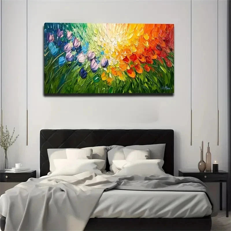 Abstract Acrylic Style Tulip Wall Art Canvas Office Home Room Framed 120x60cm