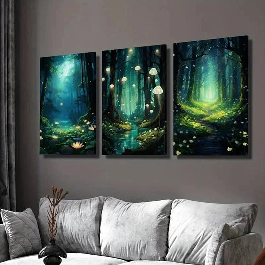 3pcs Fantasy Magic Landscape of a Stream Wall Art Set Canvas Framed 40x60cm - High Quality Print 100% Australian Made Wall Canvas Ready to Hang