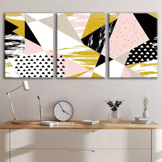 3pcs Abstract Patterns in Creative Geometric Metal Print Ready to Hang Art