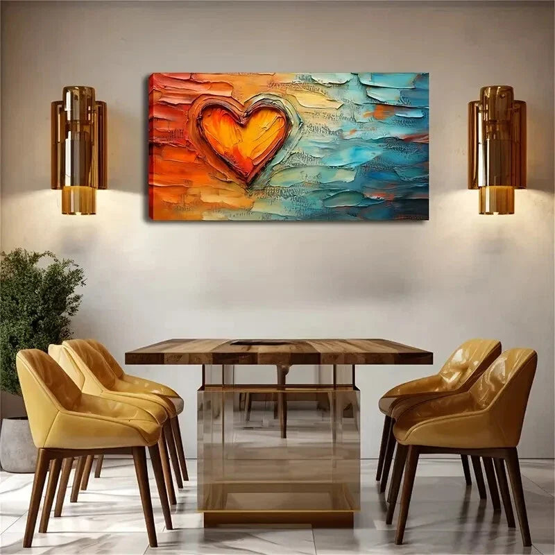 Orange-Red Heart Pattern Modern Wall Art Canvas Office Home Room Framed 120x60cm