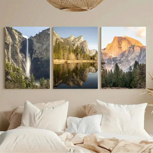 3pcs Yosemite National Park Painting Metal Print Ready to Hang Art