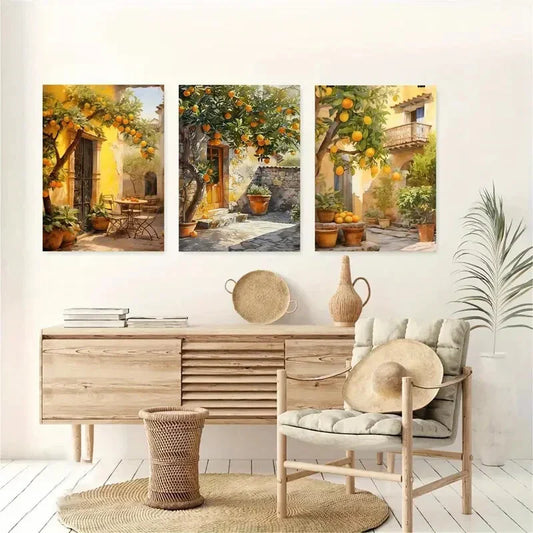 3pcs Fresh Citrus Lemon Tree Botanical Metal Print Ready to Hang Art