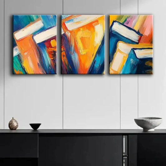 3pcs Colorful Abstract Book Design Perfect Wall Art Set Canvas Framed 40x60cm - High Quality Print 100% Australian Made Wall Canvas Ready to Hang