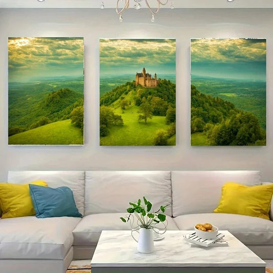 3pcs A Castle Perched on a Hill Wolf Metal Print Ready to Hang Art