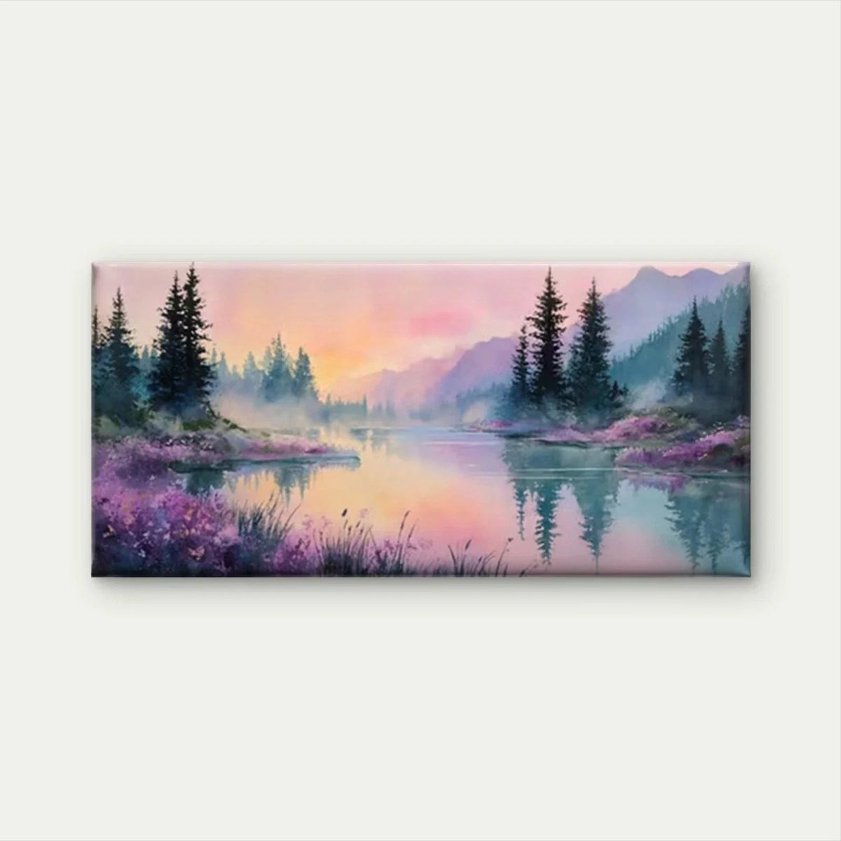 Pastel Serene Nature Scenery Wall Art Canvas Office Home Room Framed 80x45cm