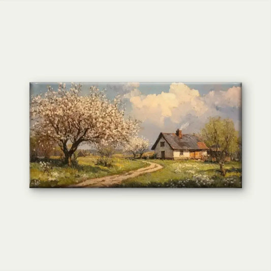 Country Road Houses Nature Wall Art Canvas Office Home Room Framed 80x45cm