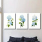 3pcs Blue Hydrangea Floral with Green Leaves Metal Print Ready to Hang Art