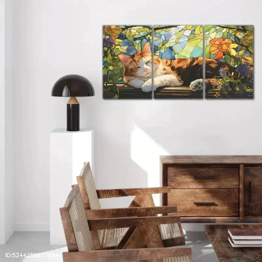 3pcs Animal Portrait Art Posters Stained Glass Metal Print Ready to Hang Art