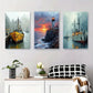 3pcs Coastal Sunset, Ocean Waves, Vintage Ships Metal Print Ready to Hang Art