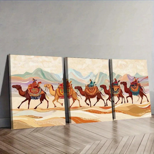 3pcs Camel Caravan Canvas  Wall Art Set Canvas Framed 40x60cm - High Quality Print 100% Australian Made Wall Canvas Ready to Hang