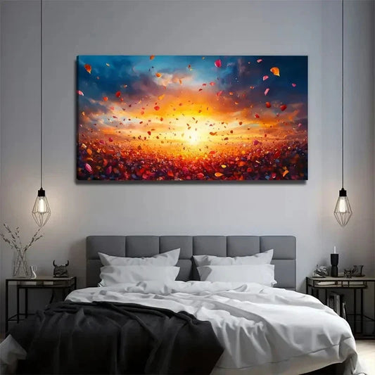 Vibrant Autumn Scene Orange Wall Art Canvas Office Home Room Framed 120x60cm