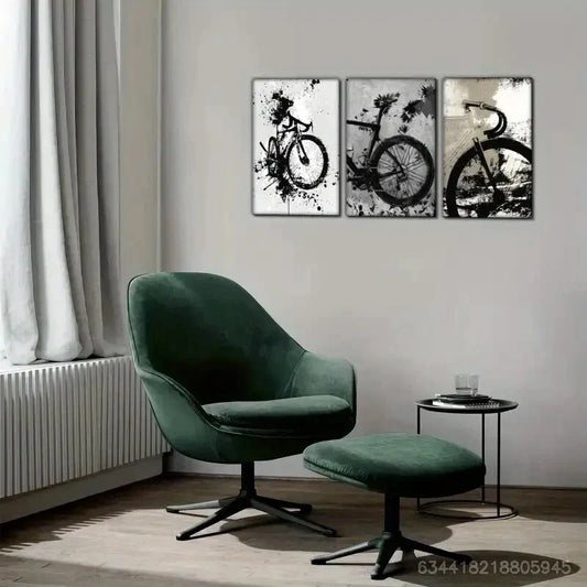 3pcs Decor Coal Bike, Bycicle Art, Bike and Ride, Metal Print Ready to Hang Art