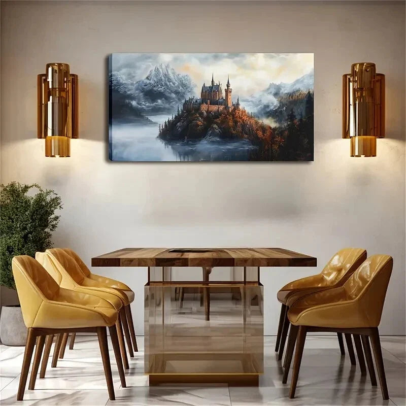 Realistic Misty Castle Lands Wall Art Canvas Office Home Room Framed 120x60cm