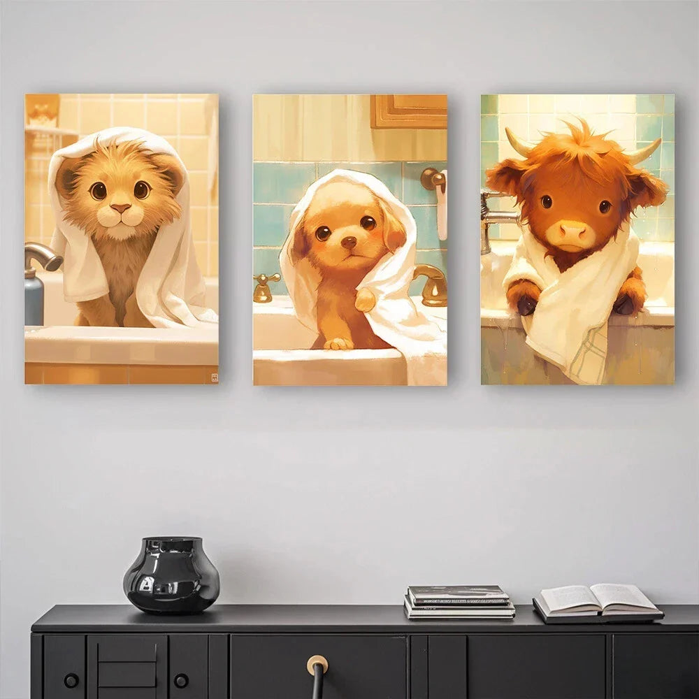 3pcs Fashion Animal Scene Abstract Painting Metal Print Ready to Hang Art