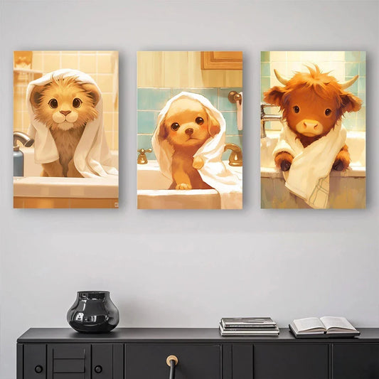 3pcs Fashion Animal Scene Abstract Painting Metal Print Ready to Hang Art