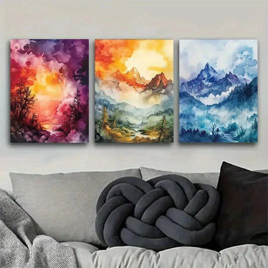 3pcs Stunning Three - Panel Landscape Canvas Metal Print Ready to Hang Art
