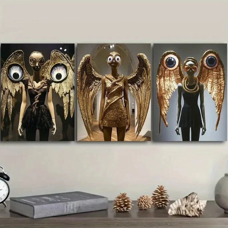 3pcs Golden wings Art Painting Metal Print Ready to Hang Art