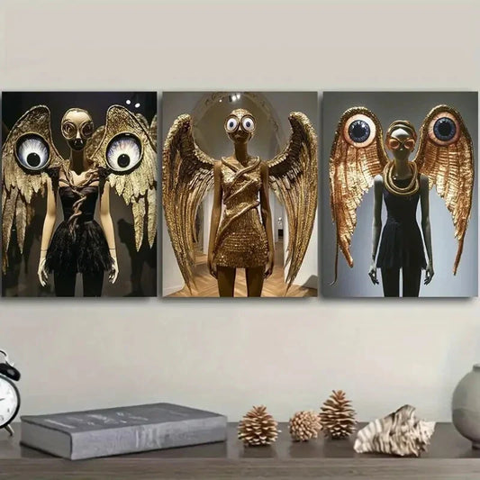 3pcs Golden wings Art Painting Metal Print Ready to Hang Art