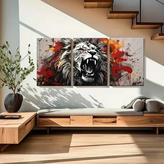 3pcs Roaring Lion Metal Print Ready to Hang Art