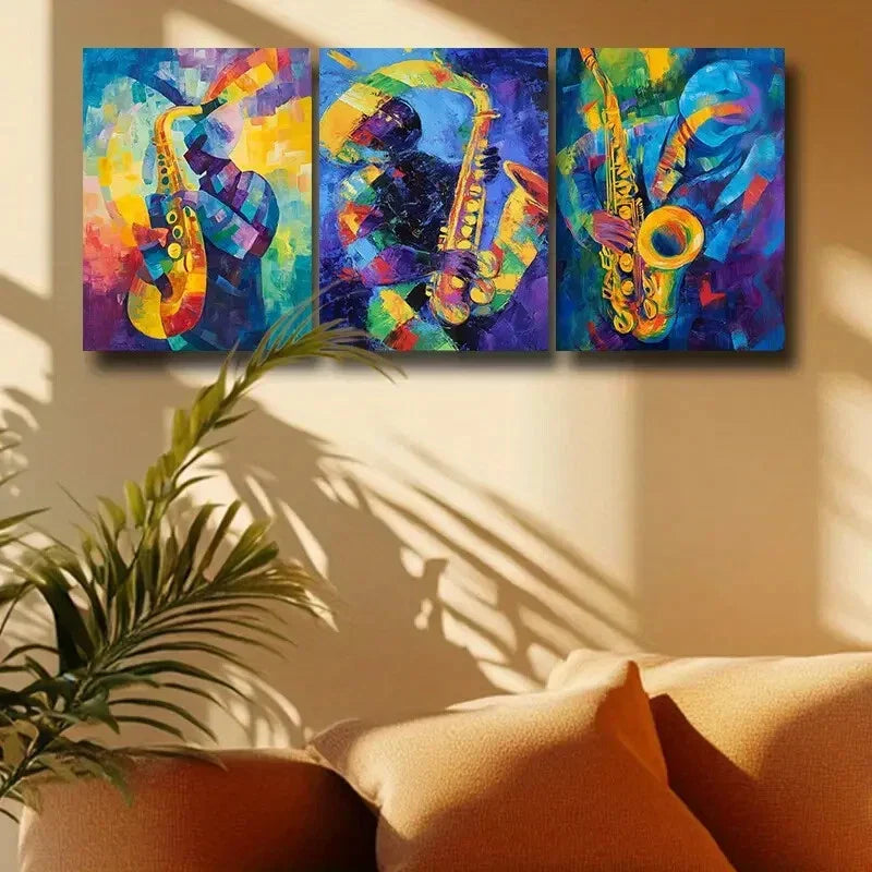 3pcs Colorful Saxophone Player Metal Print Ready to Hang Art