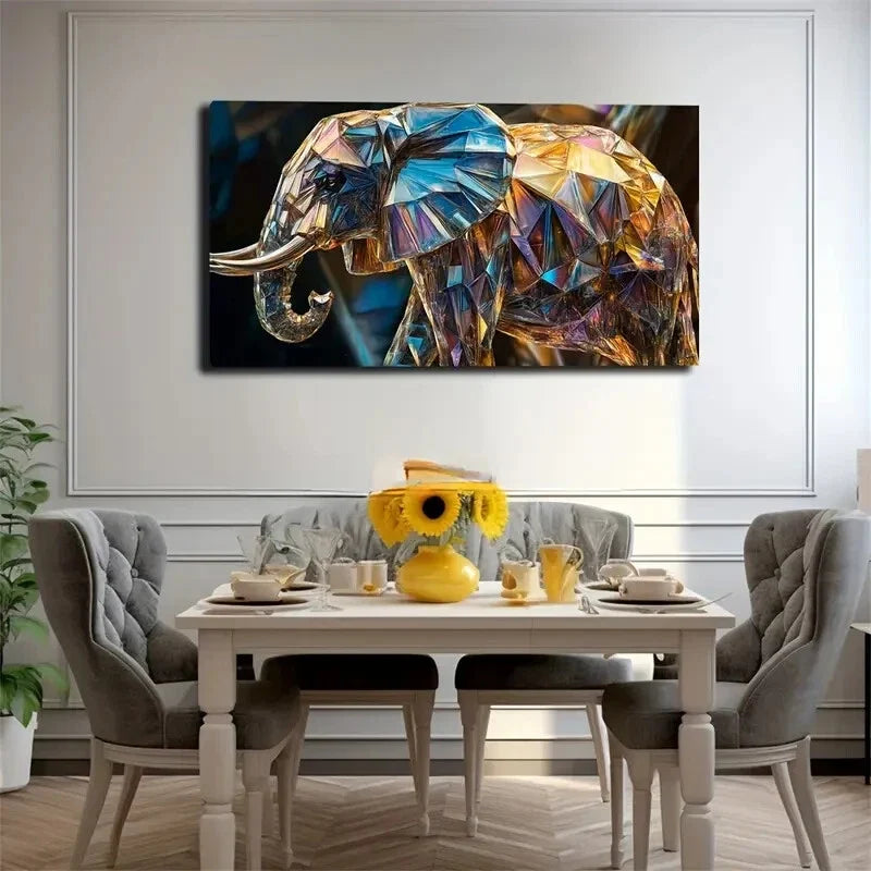 Abstract Elephant Crystal Wall Art Canvas Office Home Room Framed 120x60cm