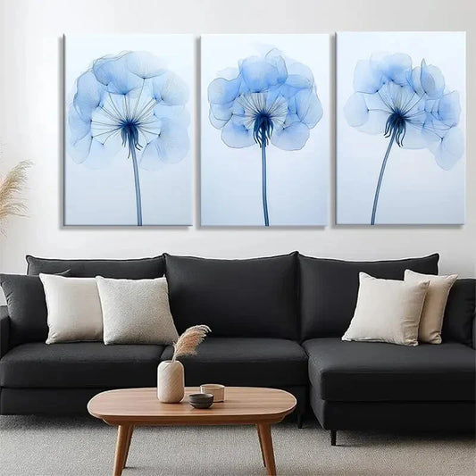 3pcs Soft and Elegant Flower Blue Floral Perfect Wall Art Set Canvas Framed 40x60cm - High Quality Print 100% Australian Made Wall Canvas Ready to Hang