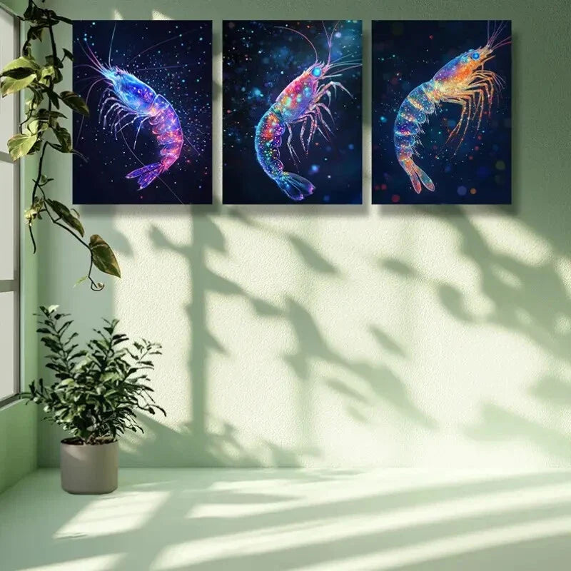 3pcs  Shrimp, dream Art Painting Metal Print Ready to Hang Art