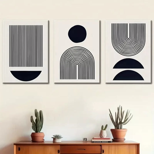 3pcs Black and white graphics and stripes  Wall Art Set Canvas Framed 40x60cm - High Quality Print 100% Australian Made Wall Canvas Ready to Hang