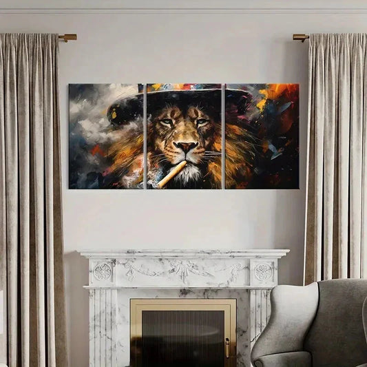 3pcs Lion Artistic Painting Metal Print Ready to Hang Art