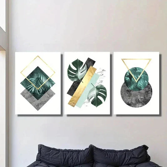 3pcs plant polygonal modern abstract art, Metal Print Ready to Hang Art