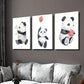 3pcs Panda with Bamboo Balloon & Dessert Wall Art Set Canvas Framed 40x60cm - High Quality Print 100% Australian Made Wall Canvas Ready to Hang