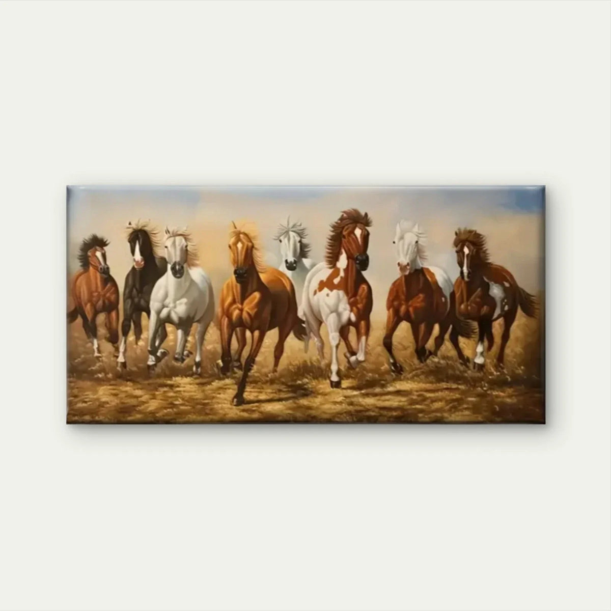 Horses Running Fields Wall Art Canvas Office Home Room Framed 80x45cm