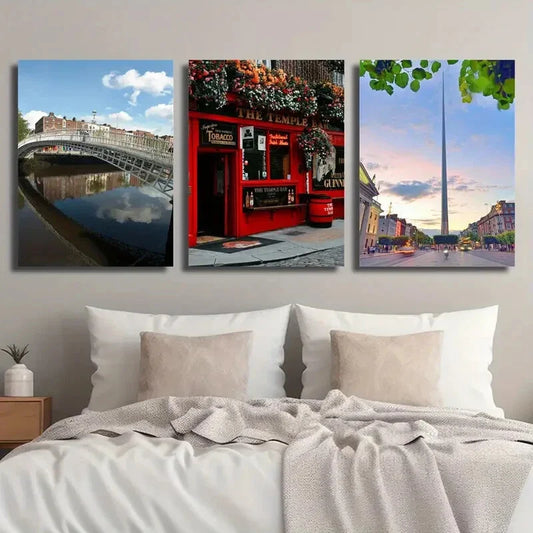 3pcs Dublin Ireland City Halfpenny Bridge Urban Metal Print Ready to Hang Art