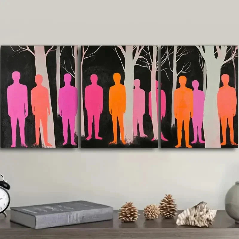 3pcs Featuring Pink Figures in a Forest  Wall Art Set Canvas Framed 40x60cm - High Quality Print 100% Australian Made Wall Canvas Ready to Hang