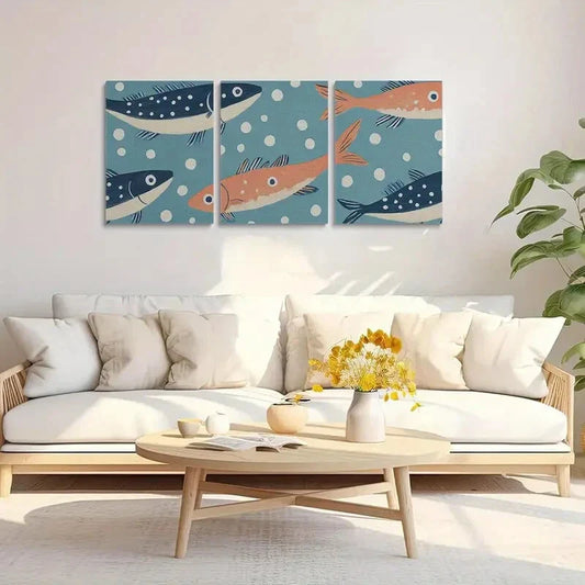 3pcs Whimsical Sardine Metal Print Ready to Hang Art