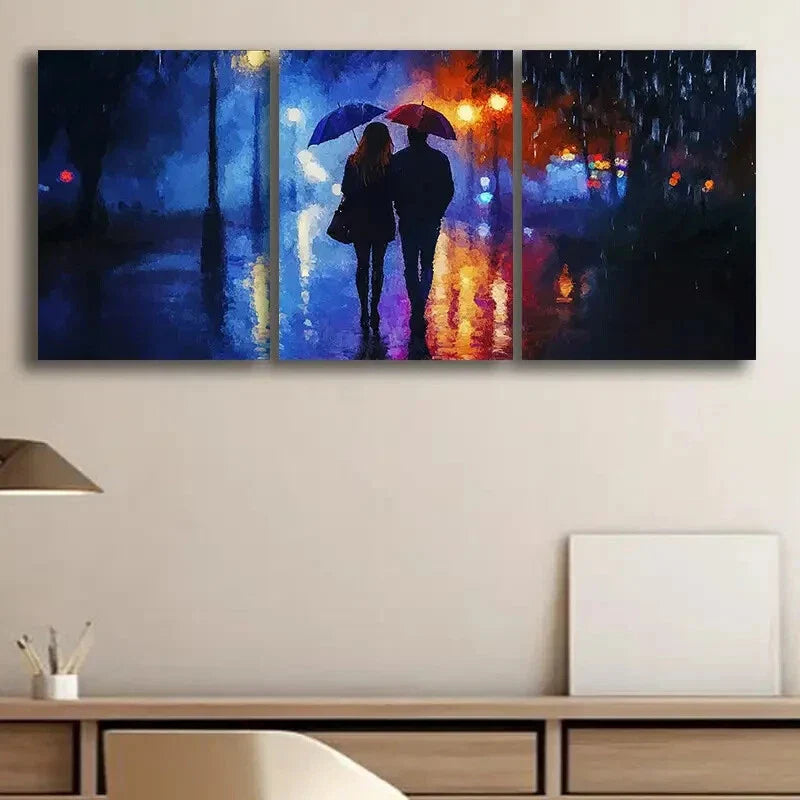 3pcs Romantic Lovers Under Street Light Perfect Wall Art Set Canvas Framed 40x60cm - High Quality Print 100% Australian Made Wall Canvas Ready to Hang