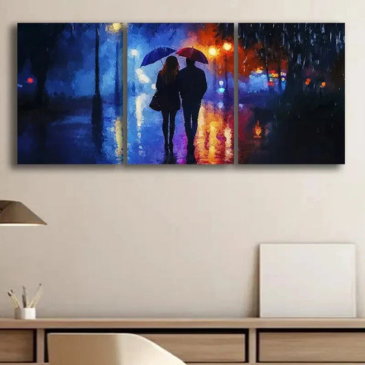 3pcs Romantic Lovers Under Street Light Perfect Wall Art Set Canvas Framed 40x60cm - High Quality Print 100% Australian Made Wall Canvas Ready to Hang
