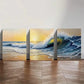 3pcs Vibrant Blue Waves & Yellow Sky Coastal Metal Print Ready to Hang Art