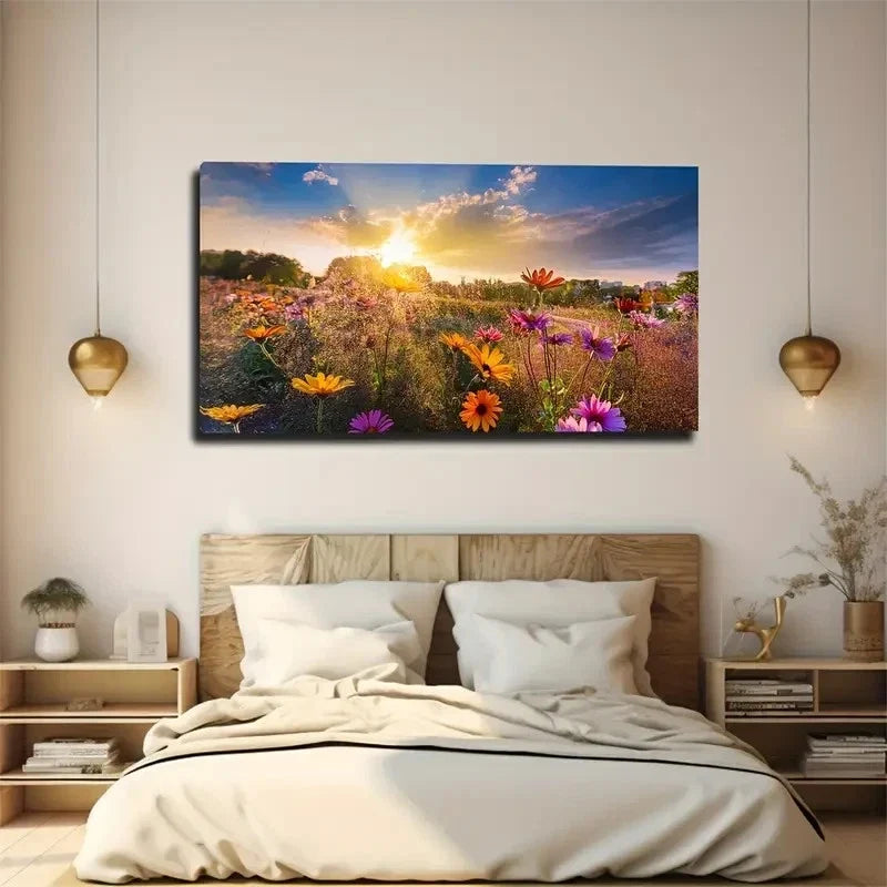 Blooming Wild Chrysanthemum Wall Art Canvas Office Home Room Framed 80x45cm