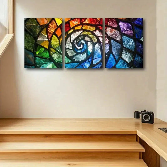 3pcs Vibrant Splicing Vortex Design Metal Print Ready to Hang Art
