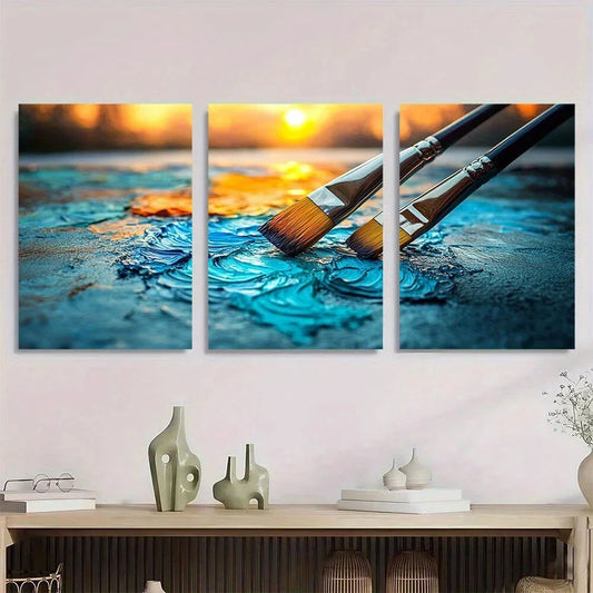 3pcs Painting with Brushes Tools Metal Print Ready to Hang Art