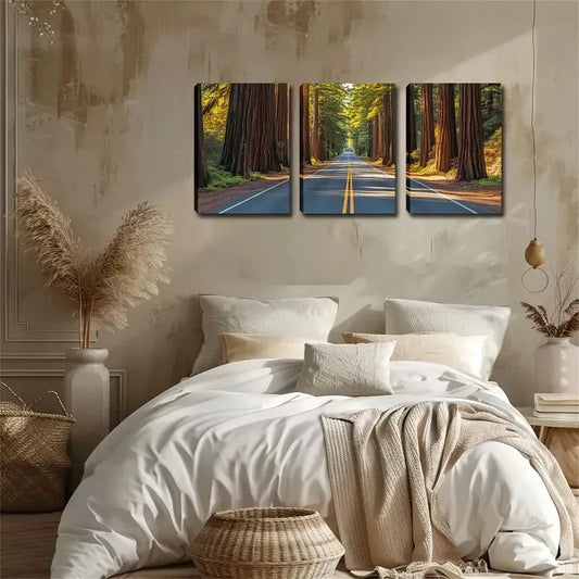 3pcs Romantic Highway, Beautiful Trees On Both Wall Art Set Canvas Framed 40x60cm - High Quality Print 100% Australian Made Wall Canvas Ready to Hang