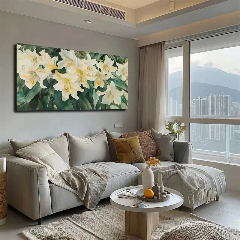 Blooming Light Yellow Lilies Wall Art Canvas Office Home Room Framed 120x60cm