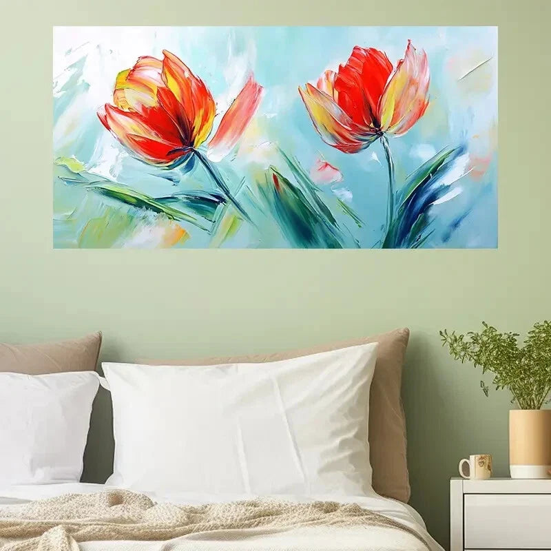 Abstract Red Tulips Fashion Wall Art Canvas Office Home Room Framed 80x45cm