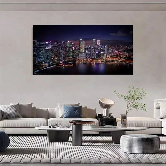 City Night Scene Night View Wall Art Canvas Office Home Room Framed 80x45cm