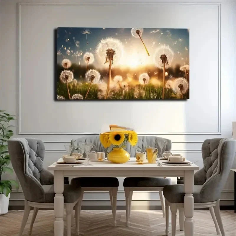 Enchanting Sunlit Dandelion Wall Art Canvas Office Home Room Framed 120x60cm